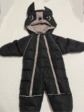 Black & Taupe Baby Winter Snowsuit with Boston Terrier Hood